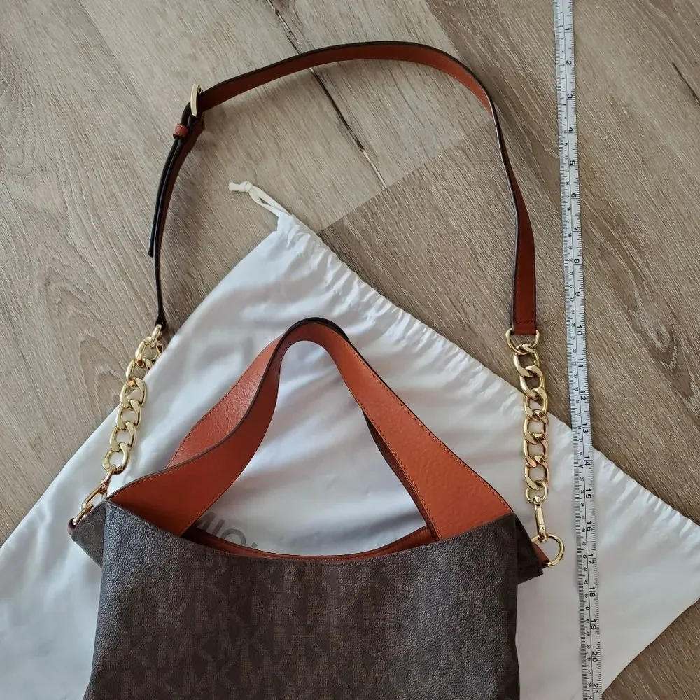 Authentic Michael Kors Devon MK Signature Large Shoulder Tote Bag in Brown - Picture 6 of 16